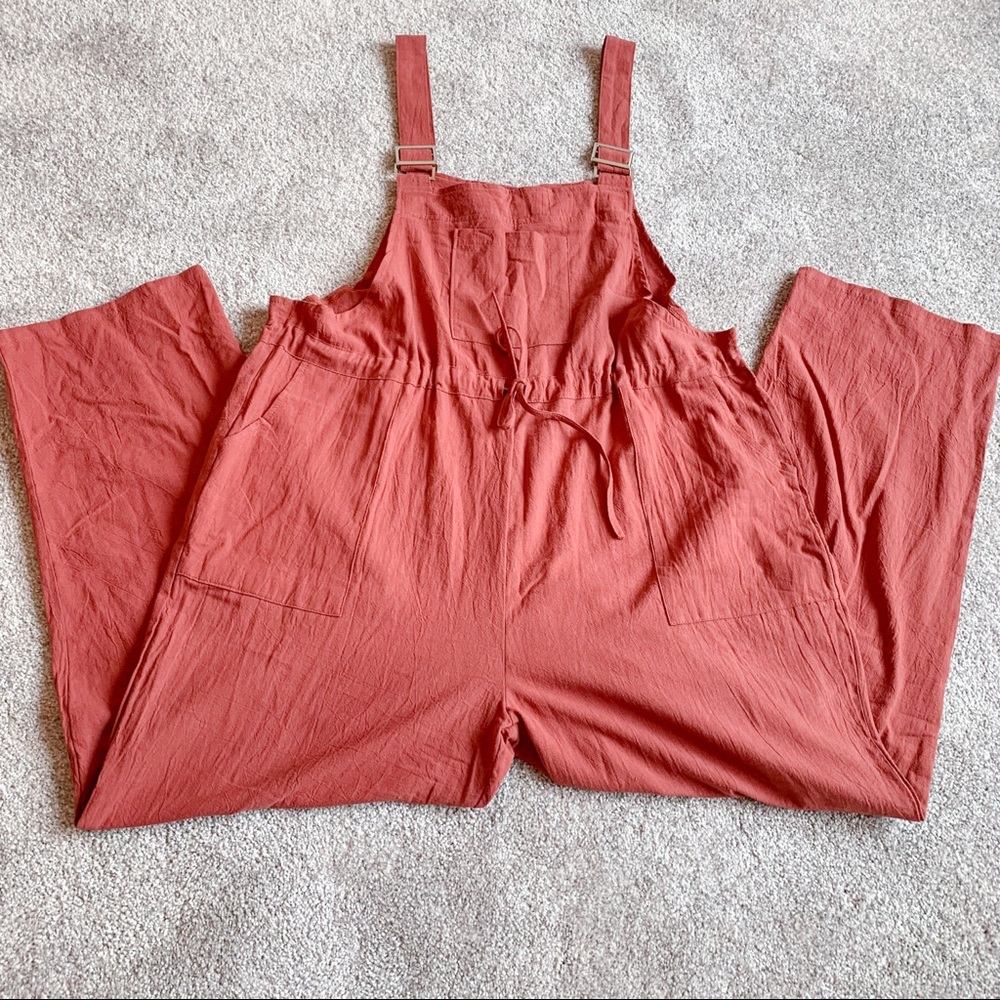 Burnt Orange Cinched Waist Wide Leg Overalls